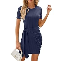 Sun Dresses Women Summer Casual Sexy, Ladies and New Smocked Strap Short Sleeved Knee Length Dress for, S XXL
