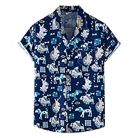 Little Boy Summer Top Shirt Casual Beach Print Button Soft Tops Short Sleeve Pocket Top Shirt Corduroy Pants