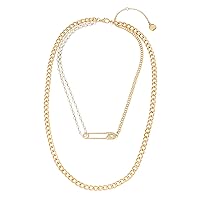 Steve Madden Safety Pin Layered Necklace