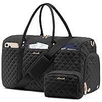 LOVEVOOK Travel Duffle Bag, Weekender Bags for Women with Shoe Compartment, Quilted Carry on Overnight Bag with Toiletry Bag, Hospital Bags for Labor and Delivery, Gym Duffel Bag with Wet Pocket Black