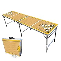 8-Foot Folding Portable Pong Table w/Optional Cup Holes & LED Lights - Golden State Basketball Court (Choose Your Model)