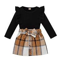 MOREELUCK Top and Skirt Set Baby Girl Knitted Long Sleeve/Sleeveless Sweater Jumper Tops and Skirt Two Piece Clothes Outfits