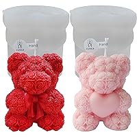 2PCS Mini Rose Bear Candle Making Molds, 3D Mold for Handmade Soaps, Shaped Silicone Epoxy Resin Mold, Ornament Mould for DIY Wax Candle Soap Art Craft Cake Chocolate Home Decor