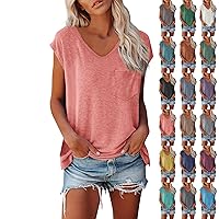 Cap Sleeve Tops for Women Summer Pocket V Neck T Shirts Casual Short Sleeve Blouses Loose Workout Tank Tops