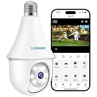 2.4GHz Security Cameras Wireless Outdoor, litokam 4MP 2K Home Security Cameras 360 Bulb with AI Motion Detection, Easy Install for WiFi Camera Outdoor, Siren Alarm, Full Color All Day, 24/7 Recording