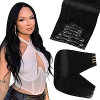 Black Hair Extensions Clip in Human Hair 18 Inch Pu Weft Clip in Extensions Real Human Hair Double Weft Natural Black Straight Clip in Hair Extensions Invisible 8Pcs 120 Grams