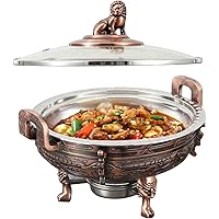 Red Bronze Chafing Dish, Round Buffet Server Trays with Glass Lids and Alcohol Furnace, for Kitchen Buffet Dining Party Wedding Banquet