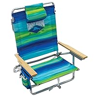 Tommy Bahama 5-Position Classic Lay Flat Folding Backpack Beach Chair, Blue and Green Stripe , 23