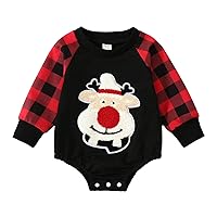 Infant Boys Girls Christmas Long Sleeve Plaid Xmas Deer Prints Pullover Romper Newborn Going Home Outfit Baby