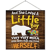She Loved A Little Boy Wood Sign Autism Awareness Sign Puzzle Piece Autistic Support Rustic Plaque Home Decorative Wooden Sign Wall Art Decor For Living Room Kitchen Birthday Gift