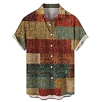 Mens Vintage Printed Shirts Big&Tall Short Sleeve Button Down Shirts Summer Casual Hawaii Beach Vacation Shirts