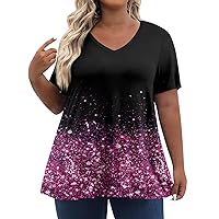 Womens Plus Size Dressy Tops Plus Size Tops for Women Spring Cute Tops for Women Women's Fashion Casual V-Neck Short Sleeve Printed Blouses Shirts 17-Red X-Large