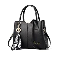 Nicole & Doris Women's A4 Size Shoulder Bag, 2-Way PU Leather, Large Capacity, Waterproof, Lightweight, Shoulder Bag, Women's, Bag, Stylish, Scarf Charm, Cute, Embroidered Leaves, Many Pockets, Removable Belt, Freestanding, School Commuting to Work