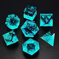 Bescon Crystal Clear (Unpainted) Sharp Edge DND Dice Set of 7, Razor Edged Polyhedral D&D Dice Set for Dungeons and Dragons Role Playing Games, Aquamarine Color