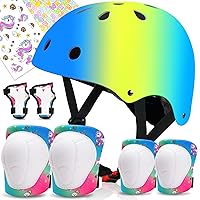 Color Gradient Adjustable Helmet Kids Protective Gear Set Knee Pads for Kids 3-8 Years Cycling Helmet with Knee Pads Elbow Pads Wrist Guards Youth Skateboard Helmet for Kids