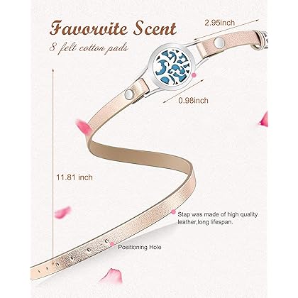 Essential Oil Diffuser Bracelet, Aromatherapy Bracelet Jewelry Stainless Steel Locket Leather Band with 8pcs Washable Refill Pads Birthday Gifts for Women,Girlfriend, Mother,Sister,Aunt