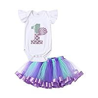 iiniim Infant Baby Girls Mermaid First Birthday Party Outfit Short Sleeves Romper Tulle Mesh Skirt with Headband Set