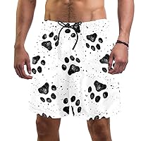 Black Dog Paw Prints Quick Dry Swim Trunks Men's Swimwear Bathing Suit Mesh Lining Board Shorts with Pocket, L