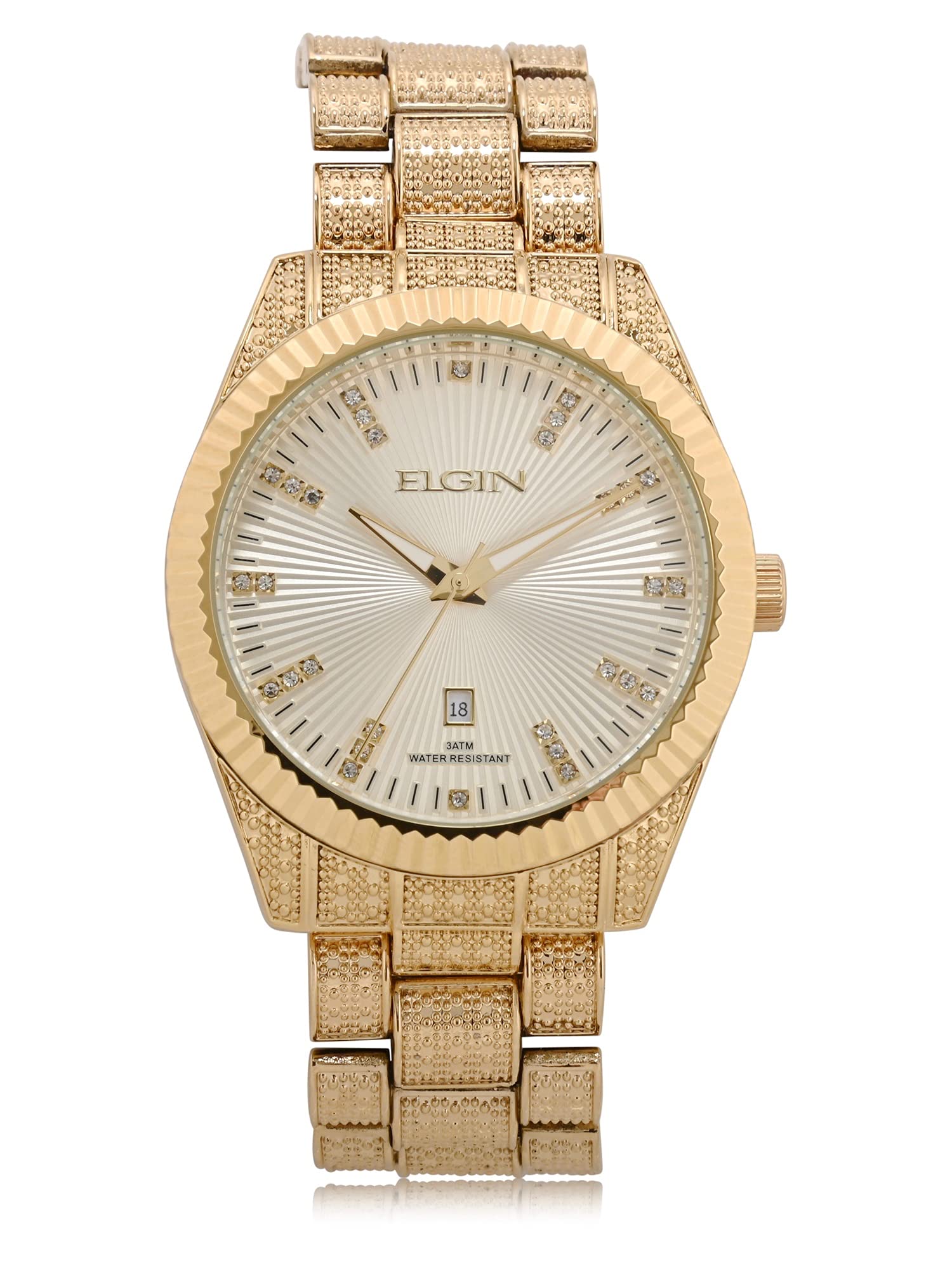 Elgin Men's Gold-Tone Analog Watch with Hammered Accents (Model FG160096AZ)