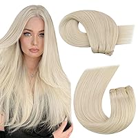 Weft Hair Extensions Human Hair Blonde Remy Double Weft Sew in Hair Extensions Real Human Hair Platinum Blonde Hair Wefts Human Hair Sew in Extensions Blonde #60 20 Inch 100g