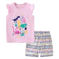 Girl Summer Short Set Cotton Outfits Short Sleeveless Tee T Shirt Tank Top Shorts Pant 2PC Set 2-7Y