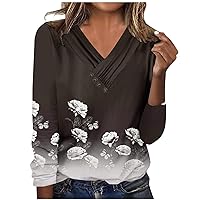 XJYIOEWT Womens Tops Dressy Casual Long Sleeve Fitted Women Casual Print Long Sleeve Shirt Blouse Button V Neck Loose T
