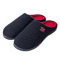 DL Mens Memory Foam Slippers Slip on, Comfy House Slippers For Mens Indoor Outdoor, Cozy Men's Bedroom Slippers Warm Soft Flannel Lining Closed Toe Man Slippers Size Black Gray Navy