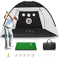 Golf Net: 10 x 7ft Golf Hitting Nets for Backyard Driving, Indoor/Outdoor Golf Chipping/Swing Practice Nets with Targets and Mats, Ideal Gifts for Men/Dad/Husband/Boys/Golf Lovers