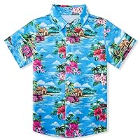 2-10 Years Boys Button Down Shirts 3D Graphic Hawaiian Aloha Short Sleeve Dress Shirt Tops