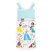 Disney Kids Water Bottle Plastic BPA-Free Tritan Cup with Leak Proof Straw Lid | Reusable and Durable for Toddlers, Girls | Summit Collection | 12oz, Princess Rainbows