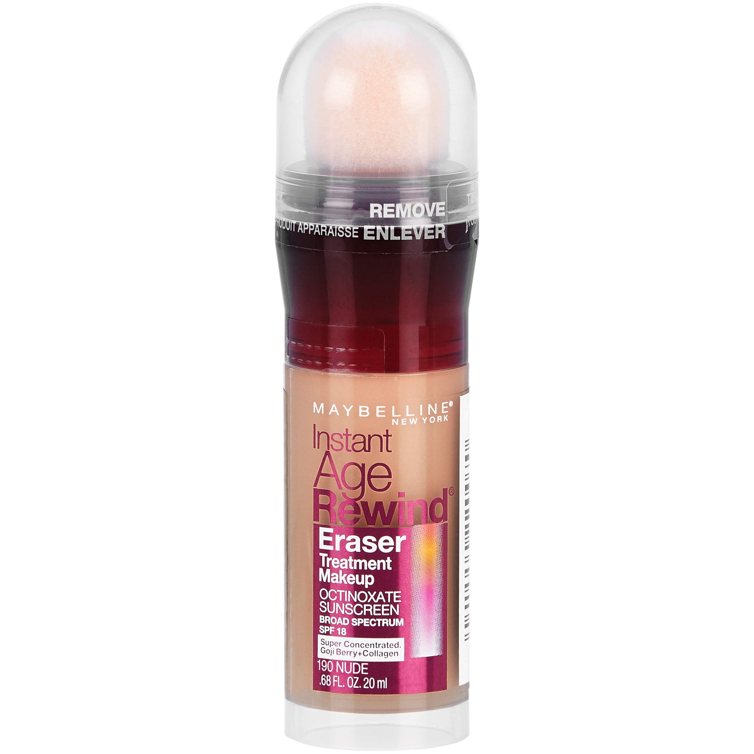 Maybelline New York Instant Age Rewind Eraser Treatment Makeup with SPF 18, Anti Aging Concealer Infused with Goji Berry and Collagen, Nude, 1 Count