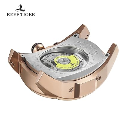 REEF TIGER Sport Watches for Men Rose Gold Tone Tourbillon Automatic Watch Rubber Strap RGA3069 (RGA3069-PBBG)