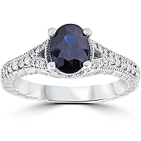 2ct Vintage Diamond Black Sapphire Engagement Ring 14K White Gold