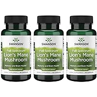 Swanson Lion's Mane Mushroom Memory Support Mental Focus Brain Booster Herbal Supplement Hericium Erinaceus (Mycelium Biomass) 500 mg 60 Capsules (3 Pack)