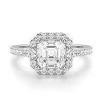 Kiara Gems 3 Carat Asscher Diamond Moissanite Engagement Ring, Wedding Ring Eternity Band Vintage Solitaire Halo Hidden Prong Setting Silver Jewelry Anniversary Promise Ring Gift