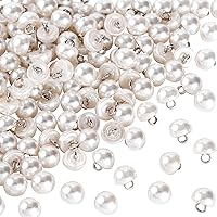 OIIKI 150PCS Half Pearl Buttons, 10mm Faux Half Pearl with Loop, Plastic Half Pearl Buttons, Decorative Sewing Buttons for DIY Sewing, Wedding Dress, Headband, Clothing, Bags