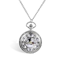 JewelryWe Pocket Watch Necklace Fashion Hollow Cover Watch Pendant Necklace with Chain for Men Women