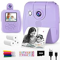 GKTZ Kids Camera Instant Print - 1080P HD Instant Print Photo - Christmas Birthday Gifts for Age 4 5 6 7 8 9 10 Girls Boys - Portable Toy with 5 Color Pens, 3 Rolls Photo Paper, 32GB Card