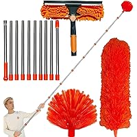 20+ Feet High Reach Dusting Kit with 3-14 ft Extension Pole //2 in 1 Window Cleaning Kit // High Ceiling Duster // Cobweb Microfiber Duster // Outdoor & Indoor Extendable Duster Cleaning Kit