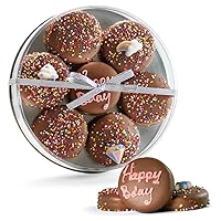 Happy Birthday Cookies | Assortment Milk Chocolate Dipped Olde Naples Hand Decorated Oreo | Gift Basket 7pc Cookies (Pink)