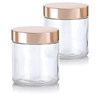 16 oz Large Clear Thick Glass Straight Sided Jars with Gold Metal Overshell Lid (2 Pack)