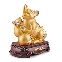 Large Size Chinese Zodiac Rat Golden Resin Collectible Figurines Table Decor Statue