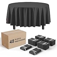 Exquisite Black Round Tablecloths in Bulk 48 Pack Black Plastic Disposable Table Cloth 84 Inch Black Tablecloth Plastic Table Cloths for Parties Disposable by The Case