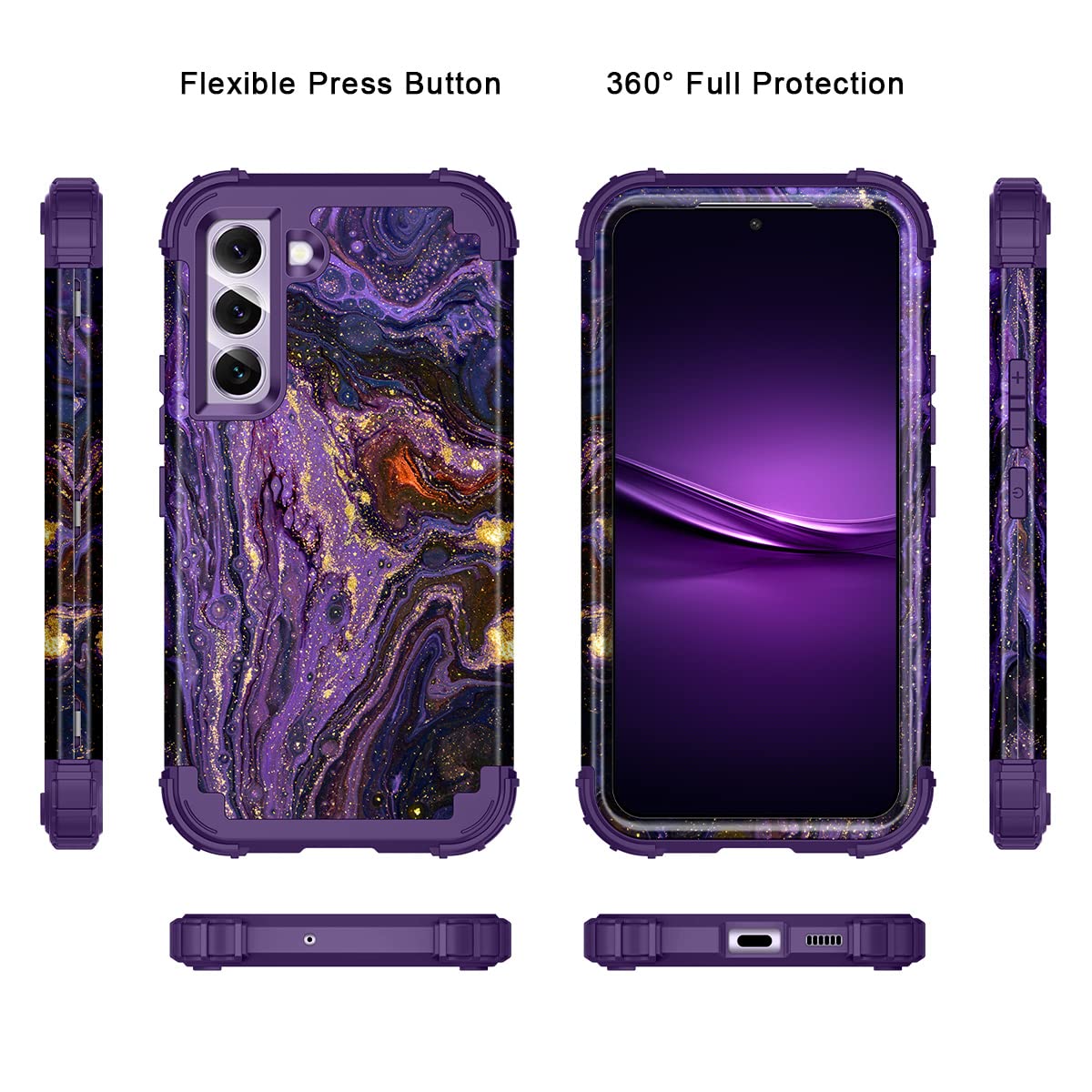 Miqala for Galaxy S22 5G Case with 2 Pack Camera Lens Protector,Glow in The Dark Three Layer Shockproof Heavy Duty Protective Case for Samsung Galaxy S22 5G 6.1 inch,Deep Purple