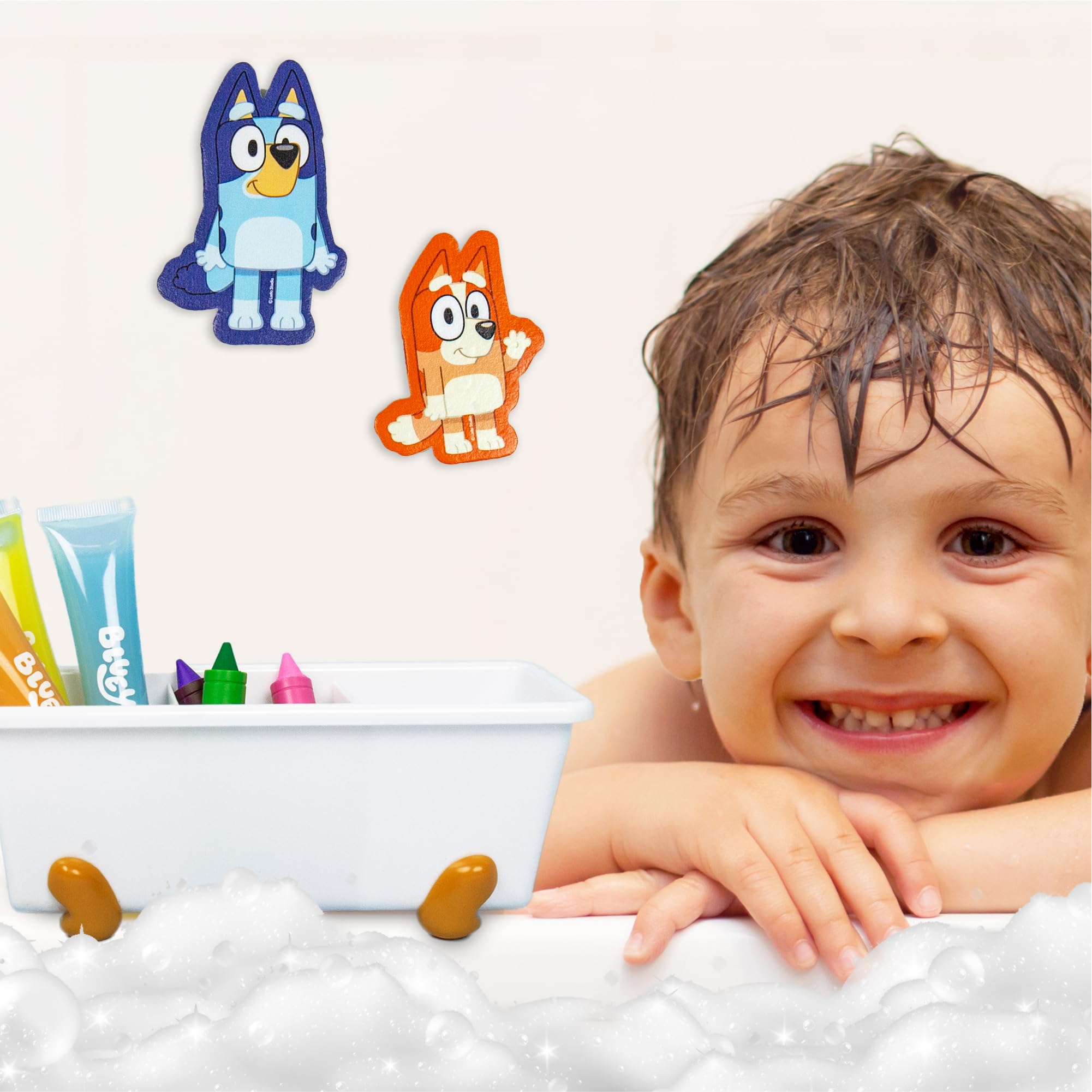 Bluey Bath Creations, 9-Piece Activity Set, Fun Bath Toys, Includes Washable Bath Paints, Bath Crayons, Bath Toy Storage, Bath Paint for Toddlers 1-3, Fun Gifts, Toddler Art Supplies