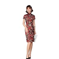 2020 Knee Length Floral Qipao Chinese Cheongsam Dress
