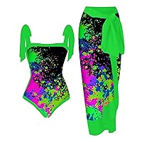 Bikinis Sets for Women High Waisted Slimming Swimsuit Bathing Suit for Women with Bikini Maxi Wrap Skirts 2 Pi