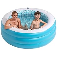 Inflatable Round Swimming Pool with Blow Up Padded Floor, Cup Holder, Handles and Drain - 60