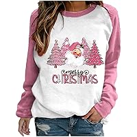 Merry Christmas Sweatshirts for Women Cute Santa Claus Christmas Trees Graphic Pullover Tops Xmas Casual Sweater