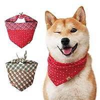 [Outlet] Pawaii Dog Bandanas 2 Pack, Suitable for Birthday, Washable Dog Scarf with Double-Sided Patterns, Cotton Bandanas for Dog and Cat (M, Spanish Red and Dartmouth Green)